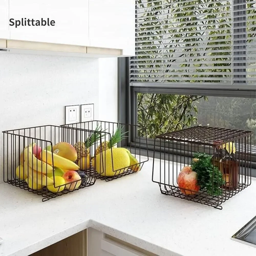 BENOSS Metal Fruit Basket w/Wheels Fruit & Vegetable Storage 5pc Stackable Bins